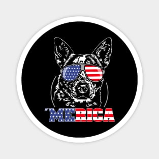 Merica Australian Cattle Dog American Flag Sunglasses Magnet